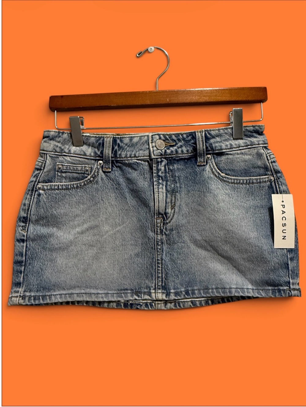 New PacSun Ultra Low Rise Denim Mini Skirt Size 25 or XS.